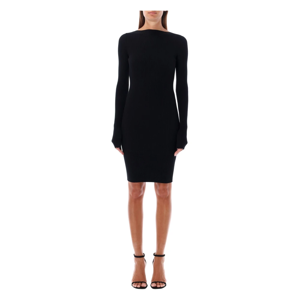 Rick Owens Zwarte Geribbelde Bodycon Jurk Black Dames