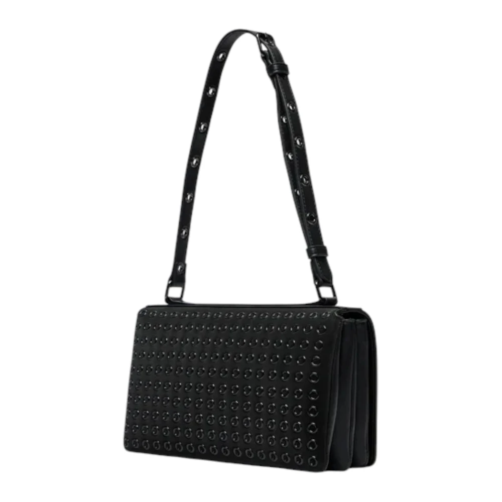 Love Moschino Stijlvolle Eyelets Gun Metal Schoudertas Black Dames