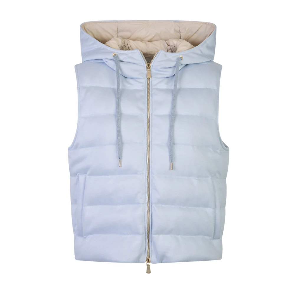 Eleventy Vrouw Blauw Jassen Dames, L, Katoen, Padded Hooded Gilet