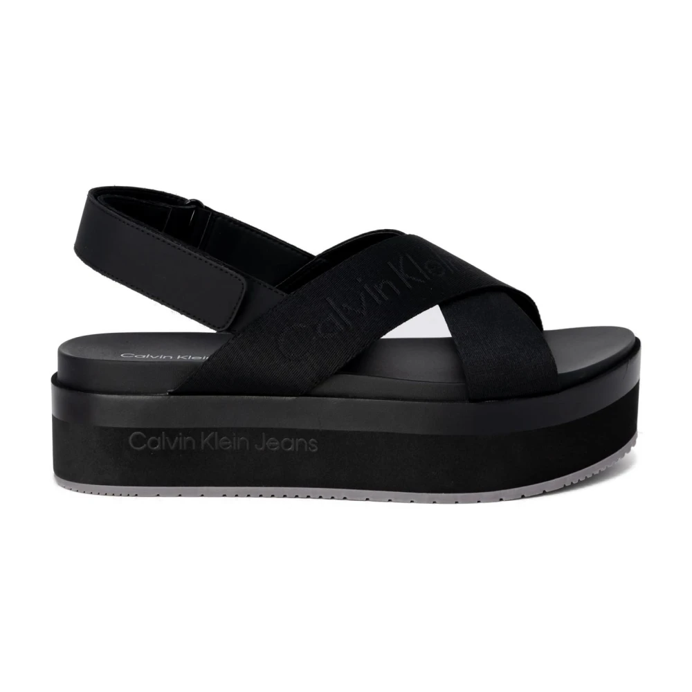 Calvin Klein Jeans Women's Black Flat Sandals, 4 Uk, Platform Sandals Spring/Summer Collection