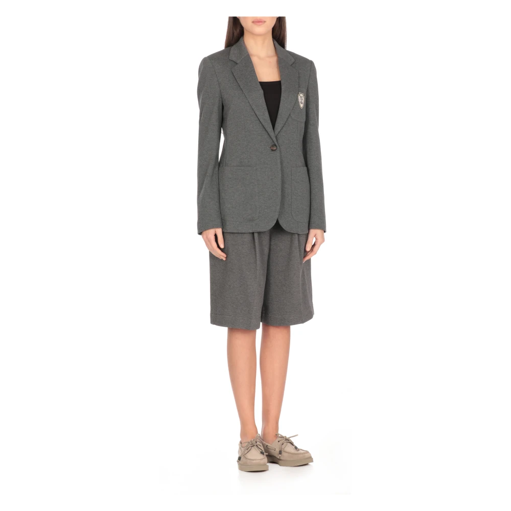 BRUNELLO CUCINELLI Grijze Katoenen Blazer Peak Kraag Jas Gray Dames