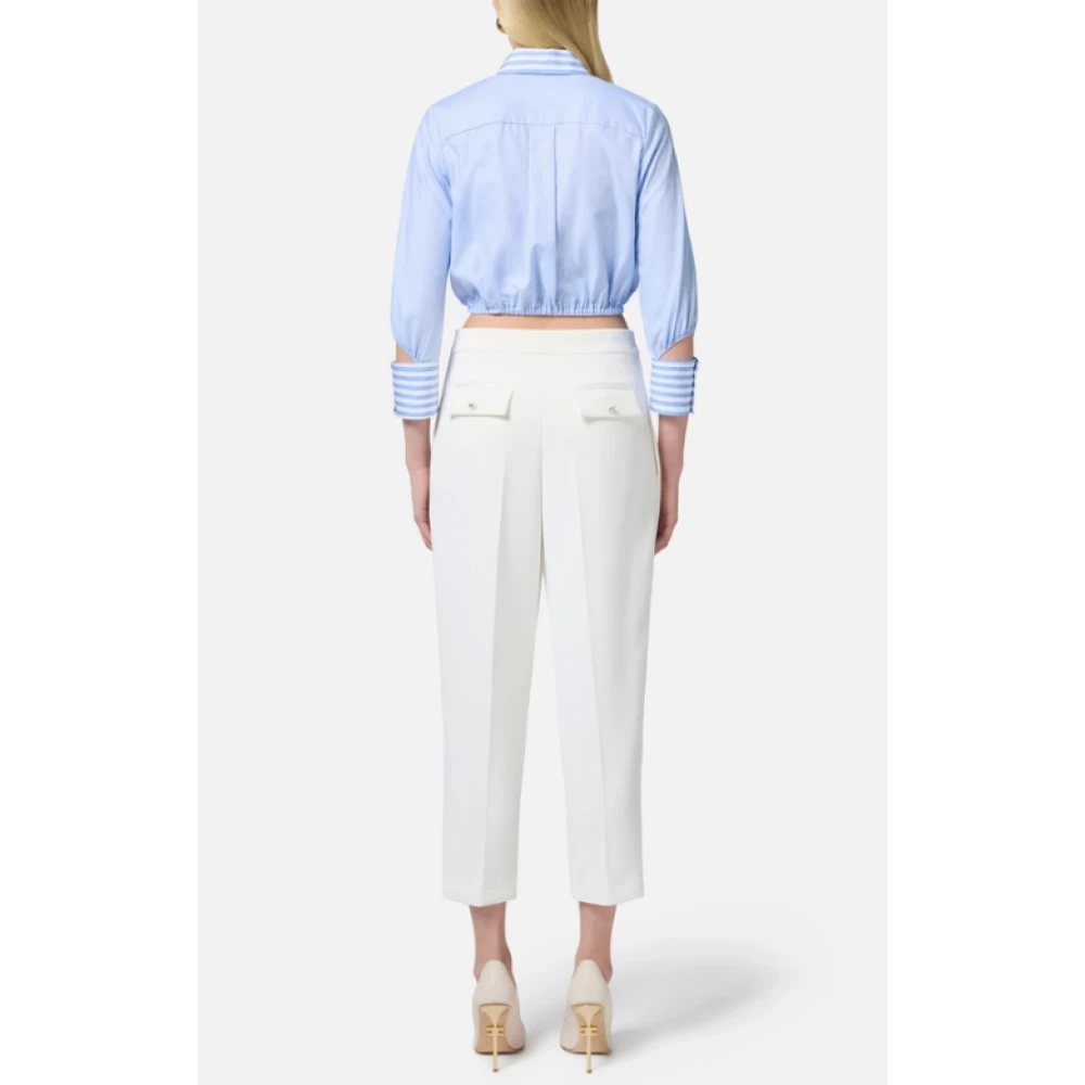 Elisabetta Franchi Gestreepte Cropshirt met Metalen Knopen Blue Dames