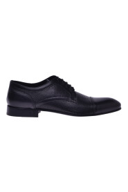 Black perforated calfskin leather Derby shoes