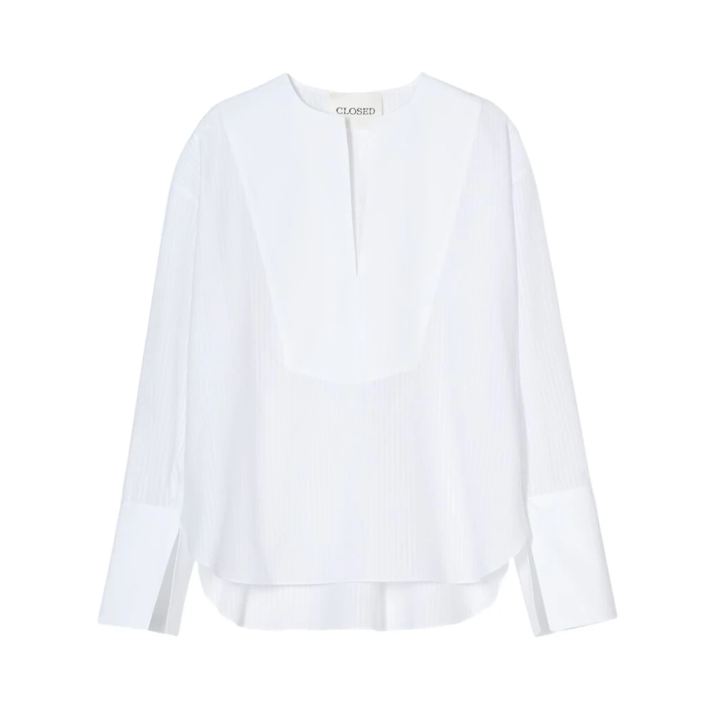 Closed Witte V-hals shirt met splitmanchetten White Dames