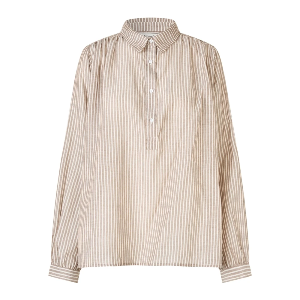Lollys Laundry Women's Beige Blouses, M, Striped Feminine Shirt With Long Sleeves