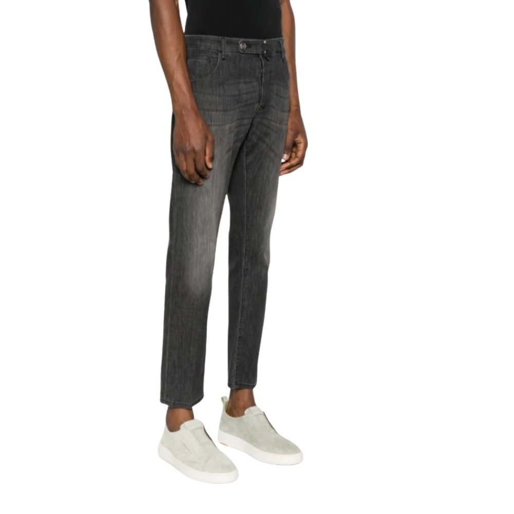Incotex Blauwe Slim Jeans met knoopsluiting Black Heren