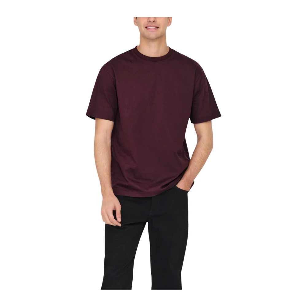 Only & Sons Men's Brown Cotton Round Neck Short Sleeve T-Shirt - T-Shirts - S- Tops