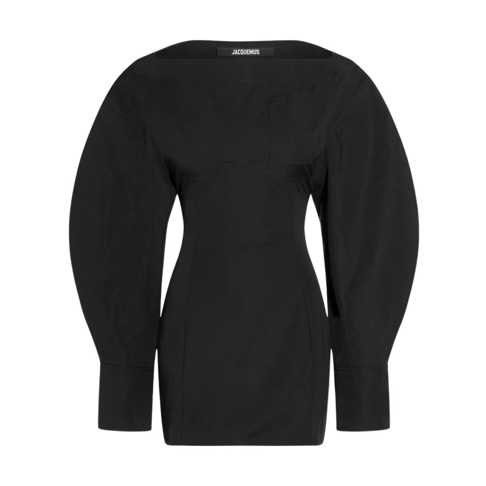 Jacquemus Black Short Dresses, Female, 2XS, Cotton Shirt Dress Coat