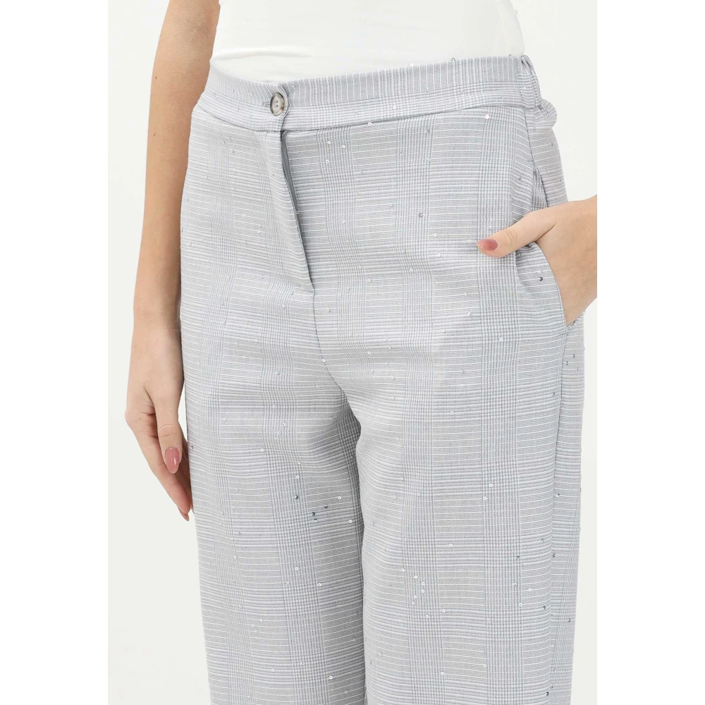 ViCOLO Grijze sigarettenbroek met pied-de-poule print White Dames