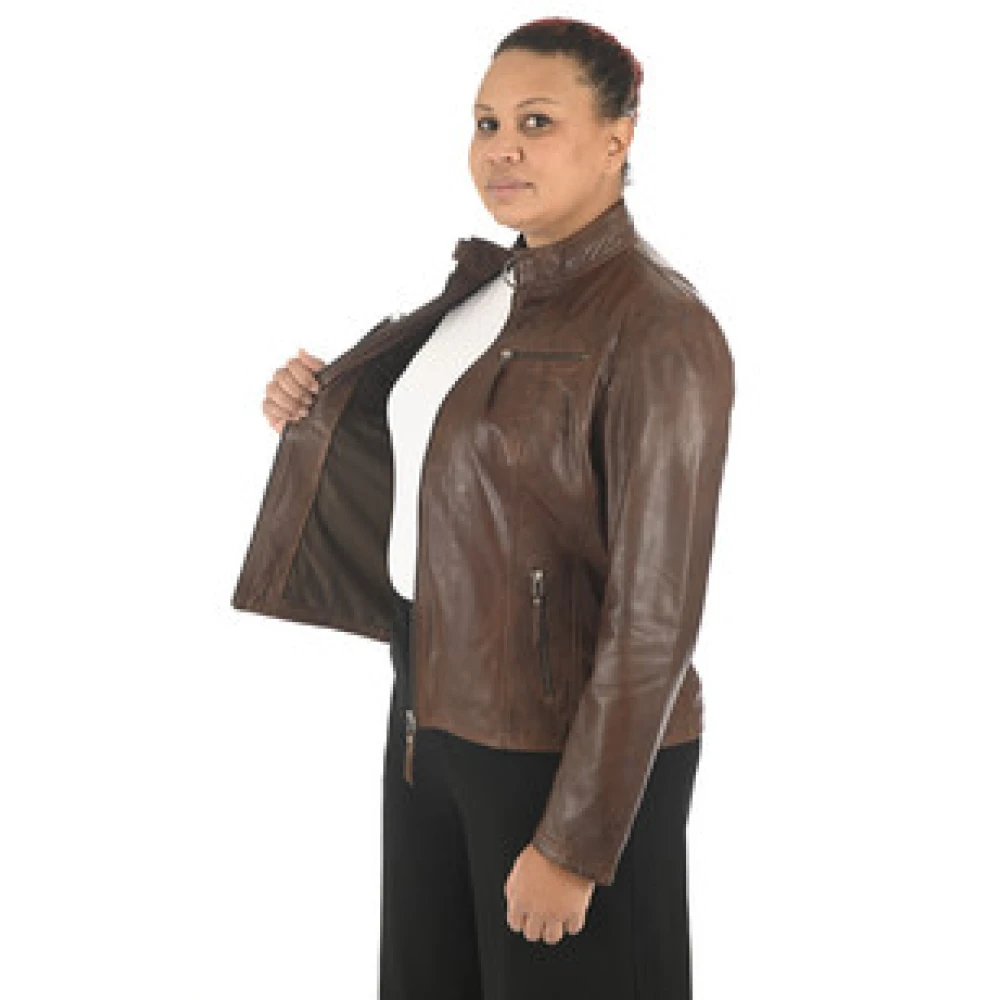 La Canadienne Bruin Leren Comfort Blouson Jas Brown Dames