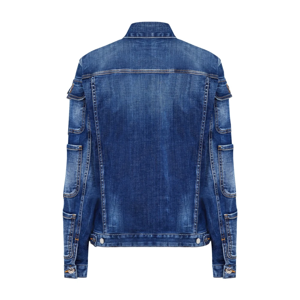 Dsquared2 Blauwe Tactische Denim Jas Knoopsluiting Blue Dames
