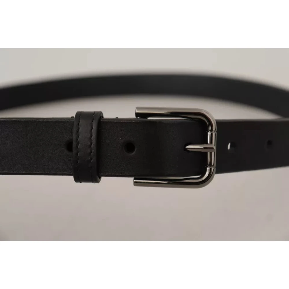 Dolce & Gabbana Zwart Leren Klassieke Riem met Metalen Logo Gesp Black Unisex