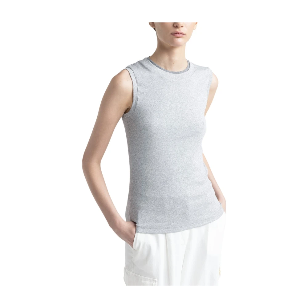 PESERICO Stretch micro-rib jersey top Gray Dames