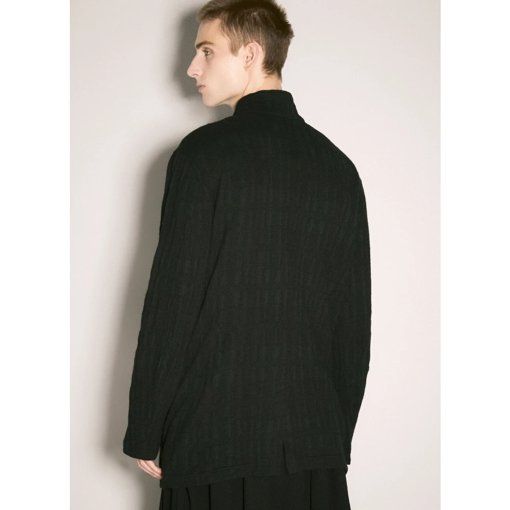 Yohji Yamamoto Gestructureerde Jas met Zakken Black Heren
