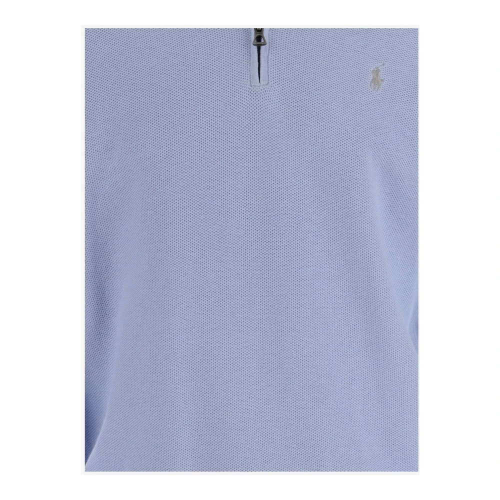 Ralph Lauren Katoen Gebreide Rits Pullover Logo Detail Blue Heren
