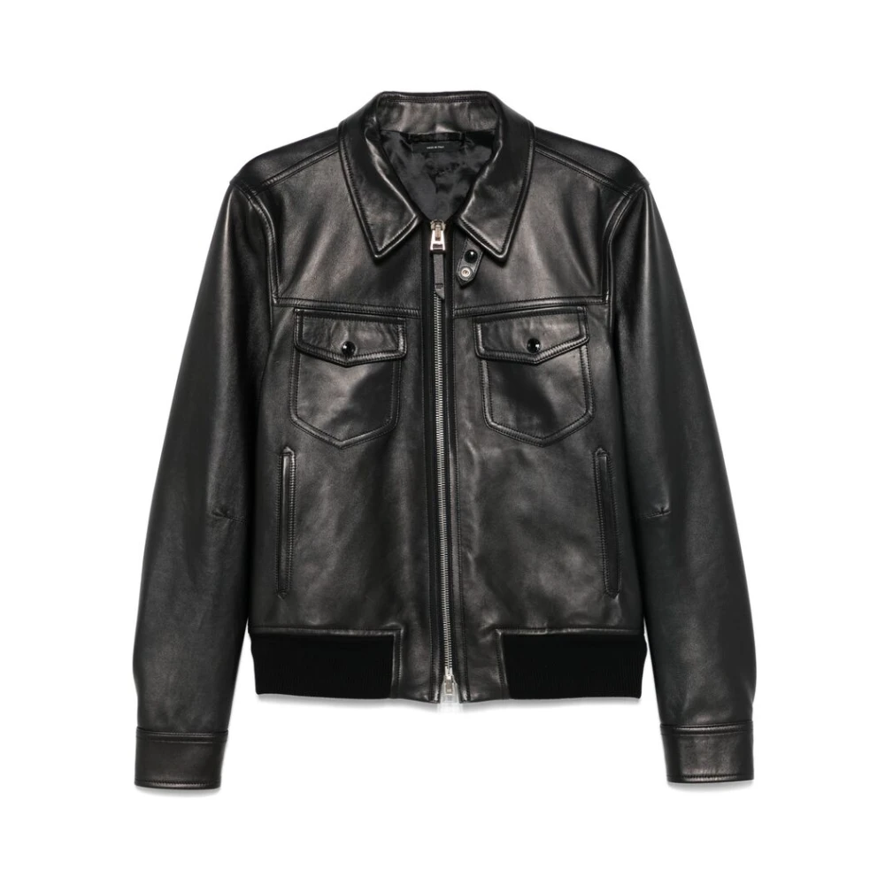 Tom Ford Zwart leren bovenkleding met ritssluiting Black Heren