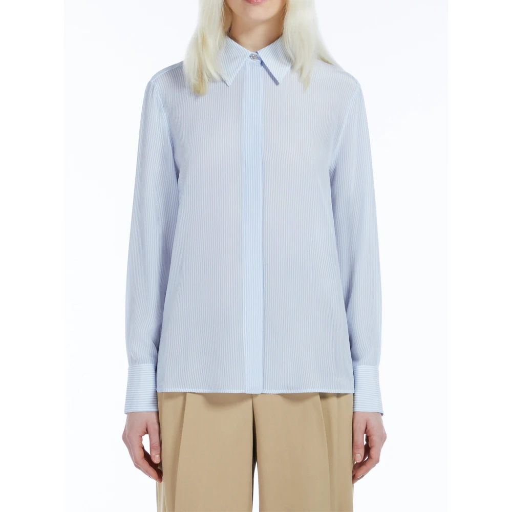 Max Mara Studio Gedrukte zijden overhemd met juweelknopen Blue Dames