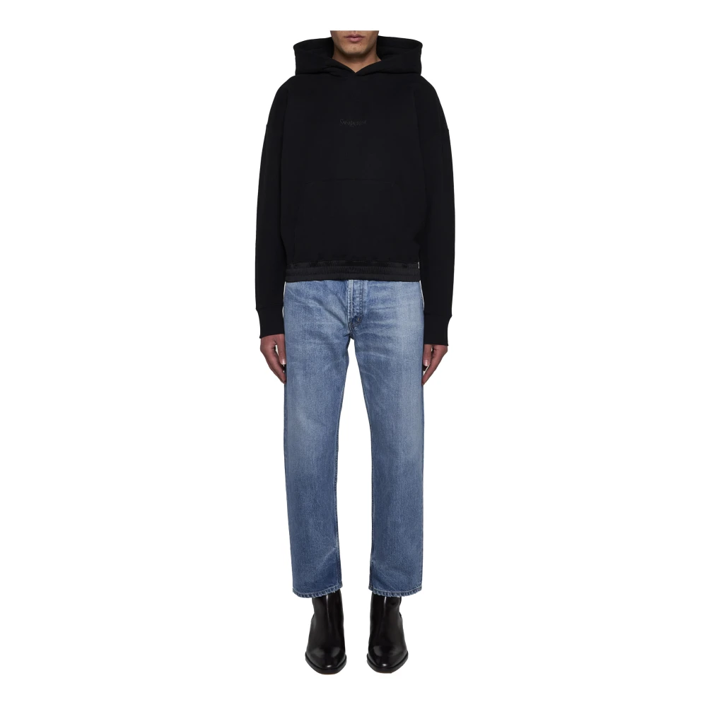Saint Laurent Zwarte katoenen hoodie met geborduurd logo Black Heren