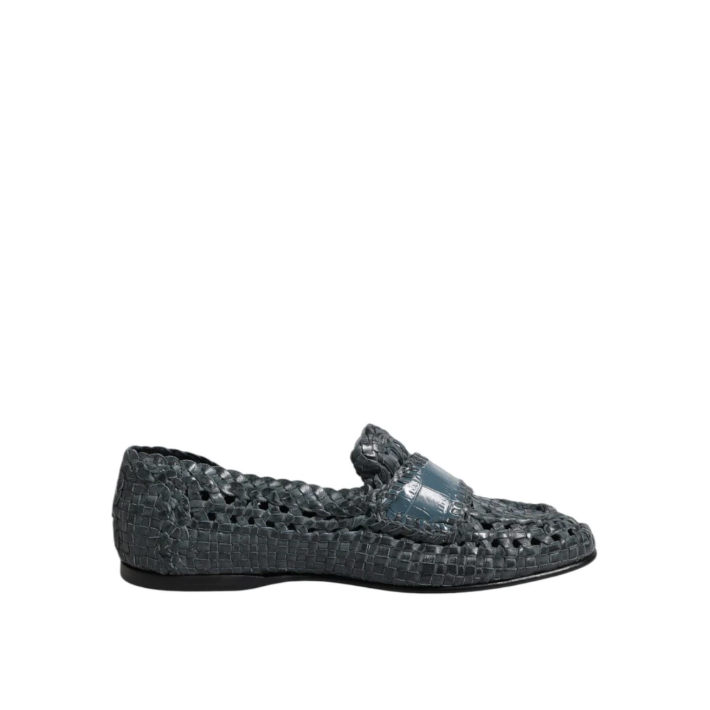 Dolce & Gabbana Men's Blue Woven Leather Slip-On Loafers