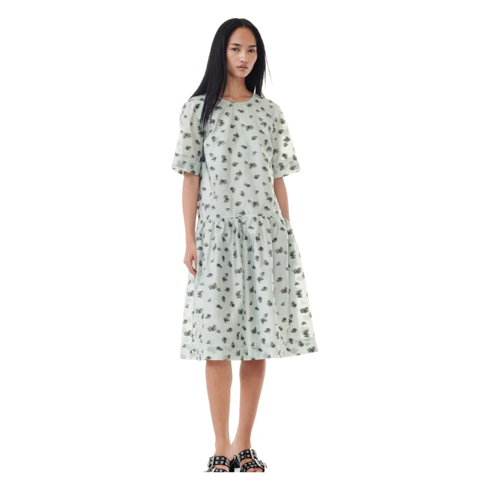 Ganni Groene Midi Jurk met Open Rug Green Dames