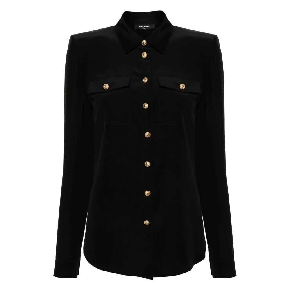 Balmain Zwarte Zijden Overhemd met Lange Mouwen Black Dames