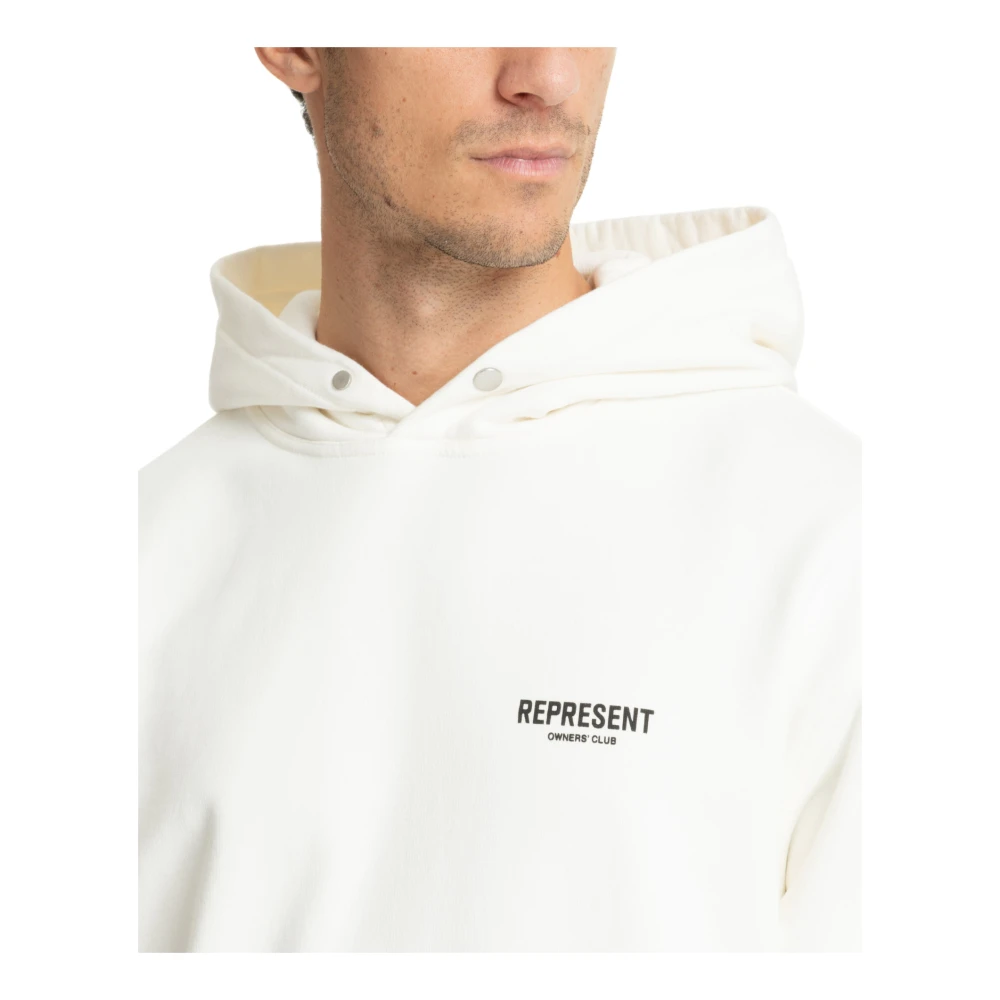 Represent Gestreepte Logo Hoodie met Snap-Button Sluiting White Heren