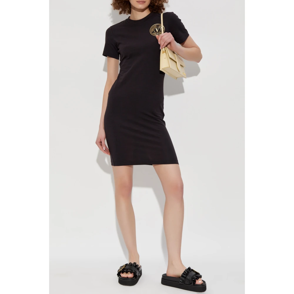 Versace Jeans Couture Jurk met bedrukt logo Black Dames