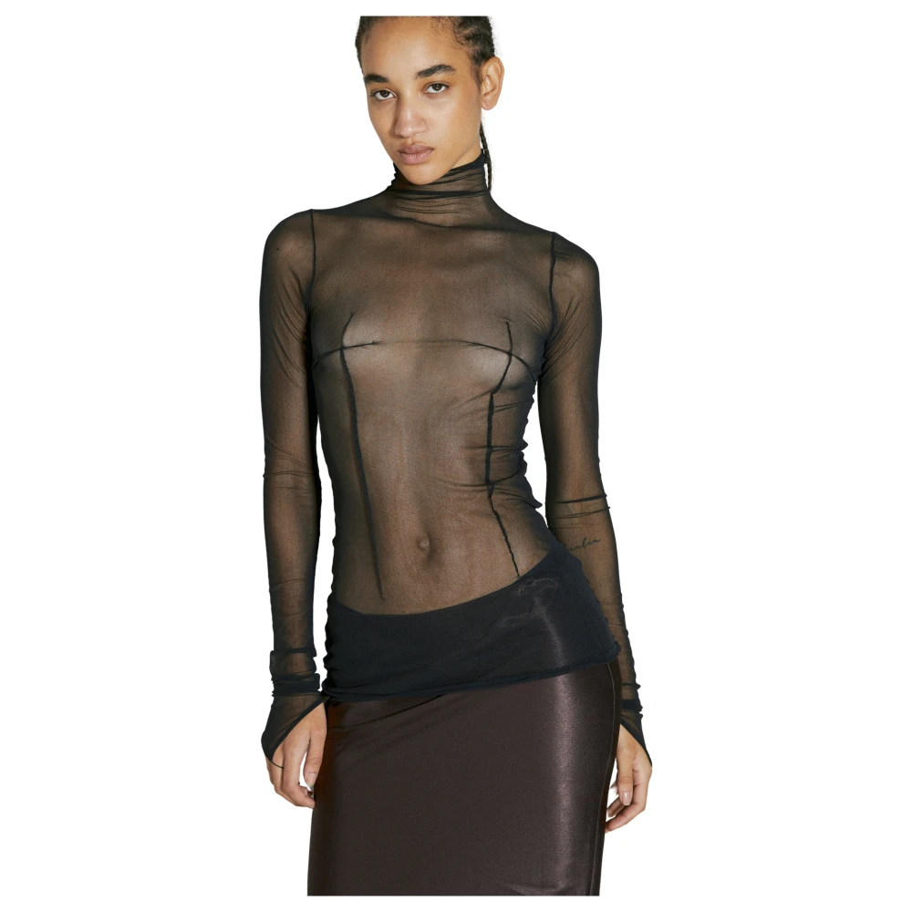 Ann Demeulemeester Mesh High Neck Longsleeve Top Black Dames