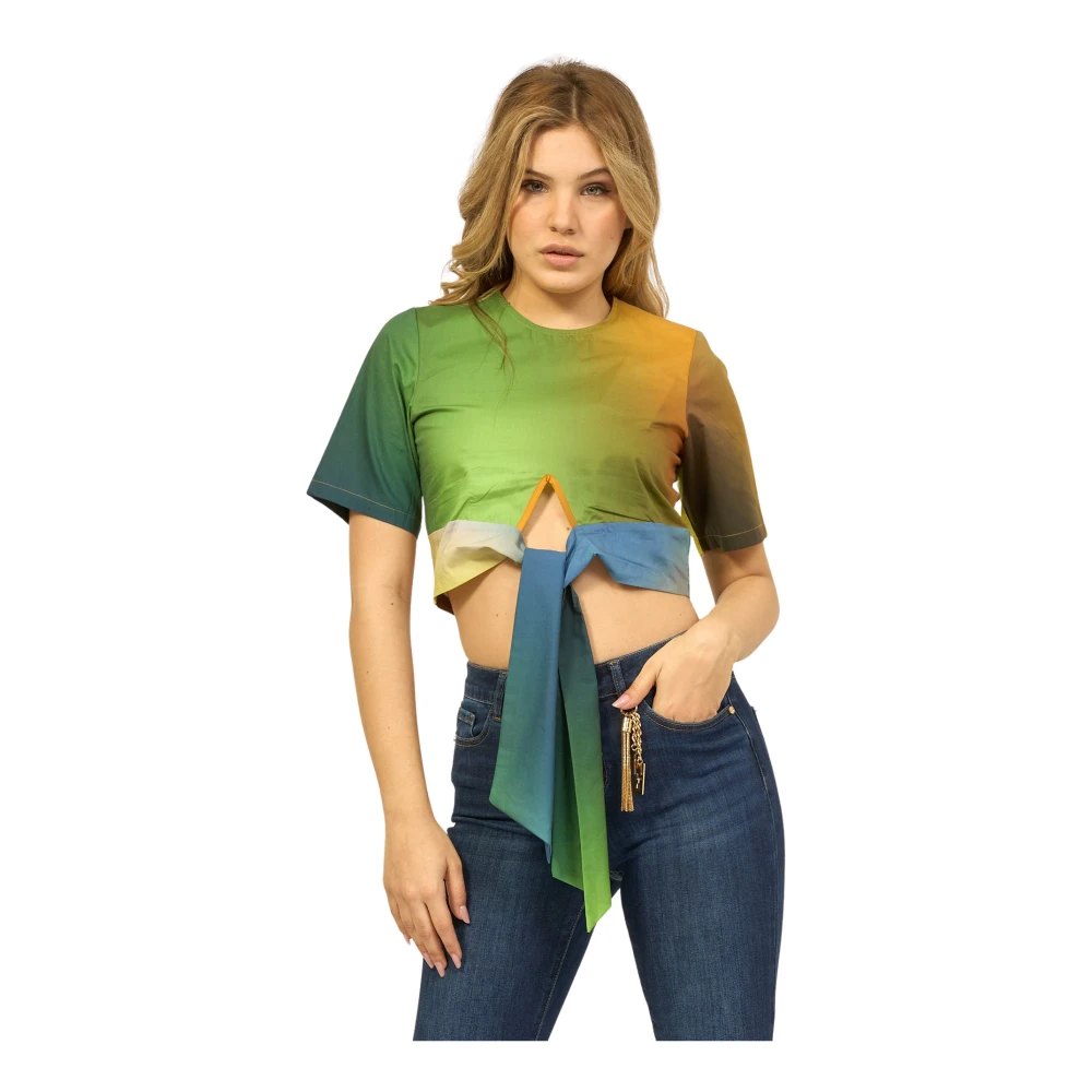 Silvian Heach Multicolor Crop T-shirt met Korte Mouwen en Knoopdetail aan de Voorkant Multicolor Dames
