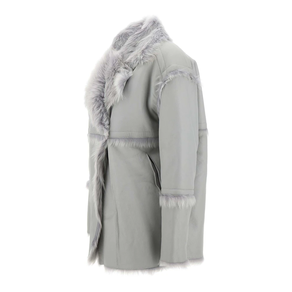 IRO Omkeerbare Shearling Leren Jas Grijs Gray Dames