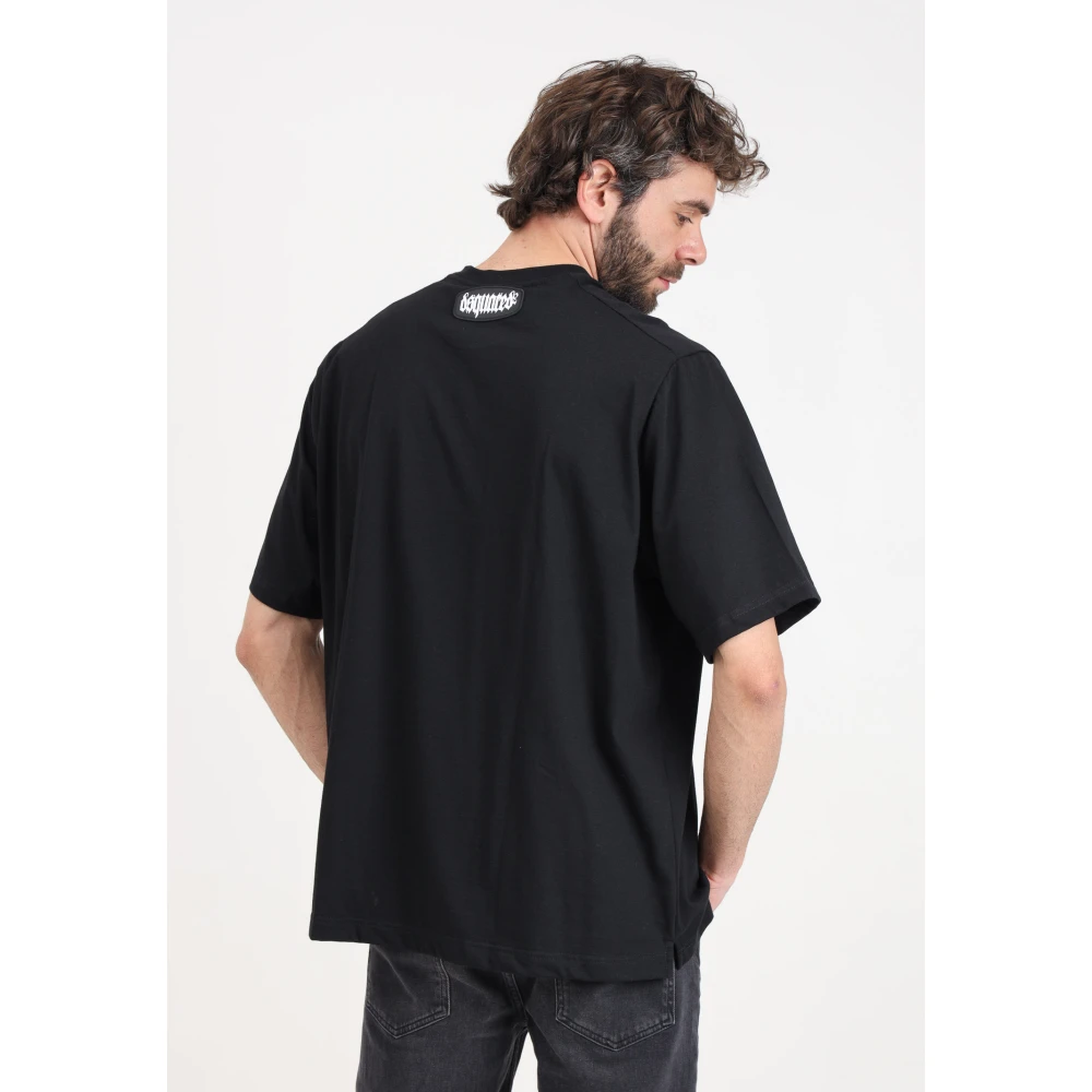 Dsquared2 Zwarte Logo Patch T-shirt Regular Fit Black Heren