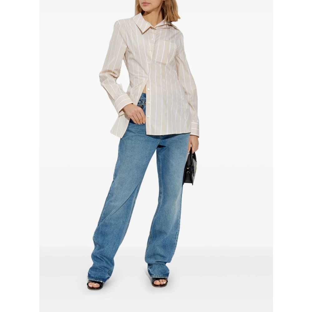 Jacquemus Geometrische Beige Shirt met Witte Strepen Beige Dames
