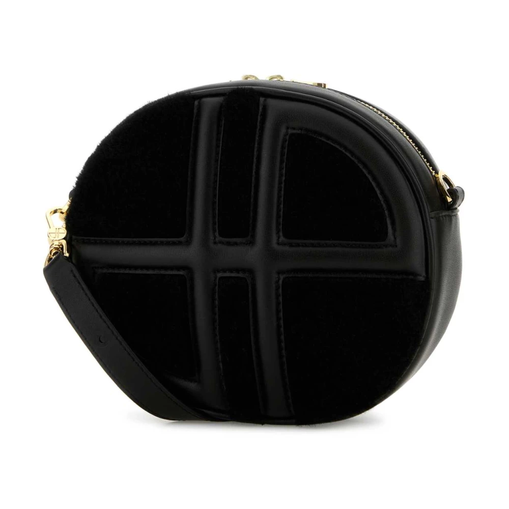 Patou Stijlvolle zwarte leren schoudertas Black Dames
