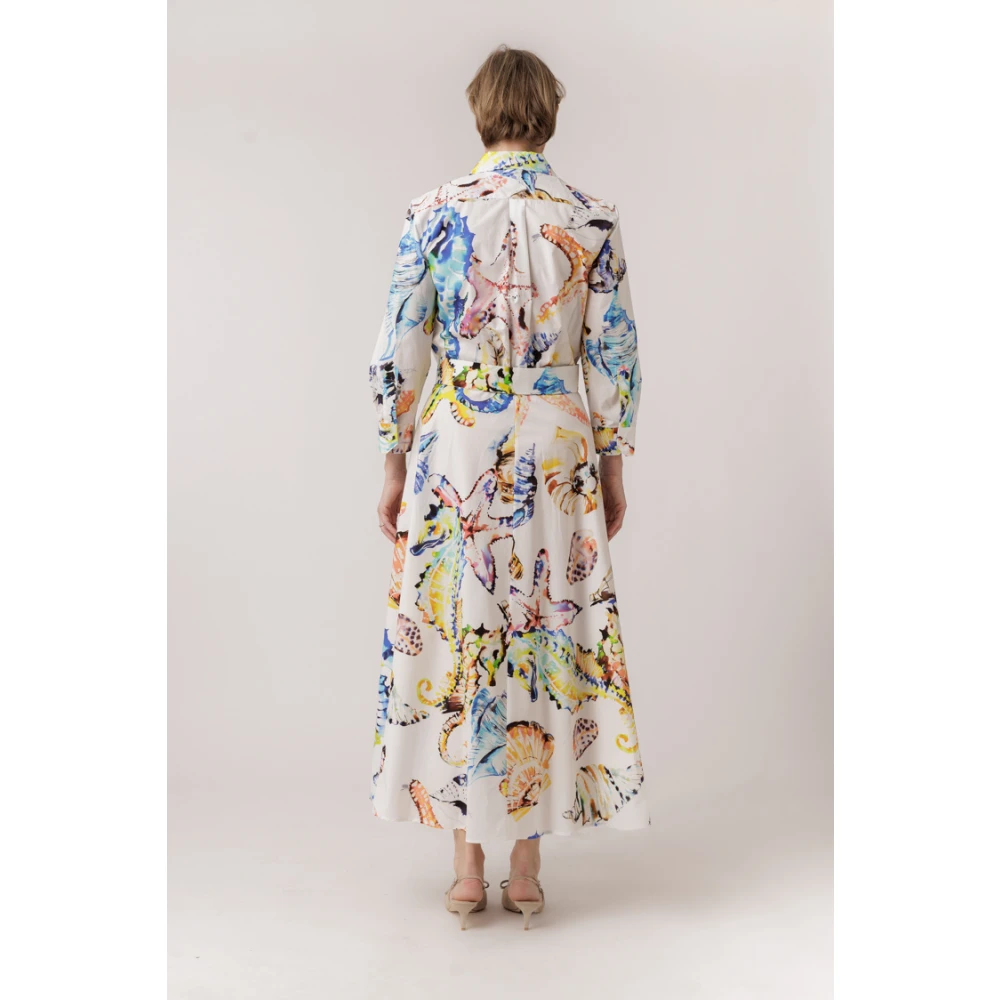 Sara Roka Maxi Jurk met Schelpenprint en Strikdetail Multicolor Dames