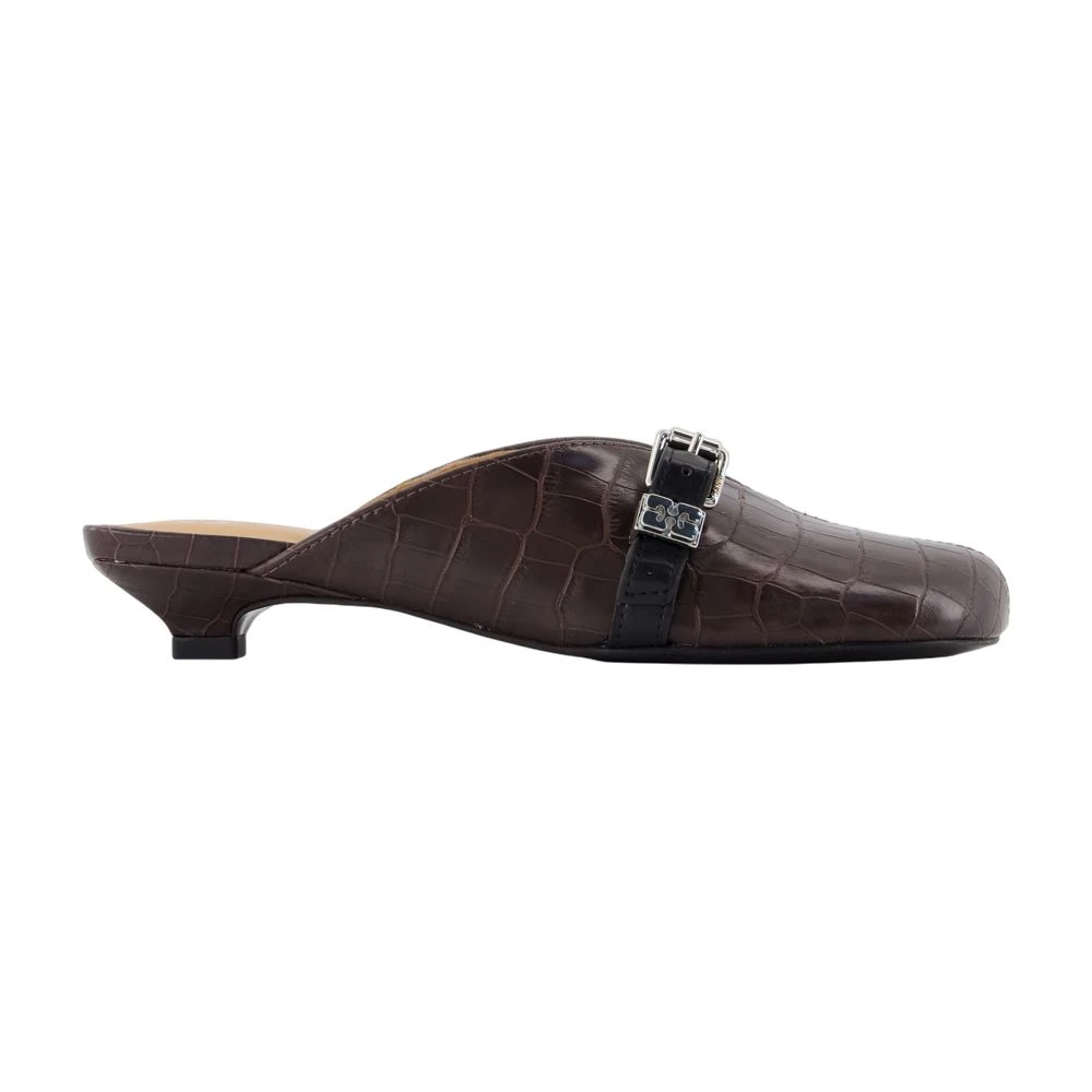 Ganni Women's Brown Heeled Mules, 3 Uk, Croco Sandals - Synthetic Leather