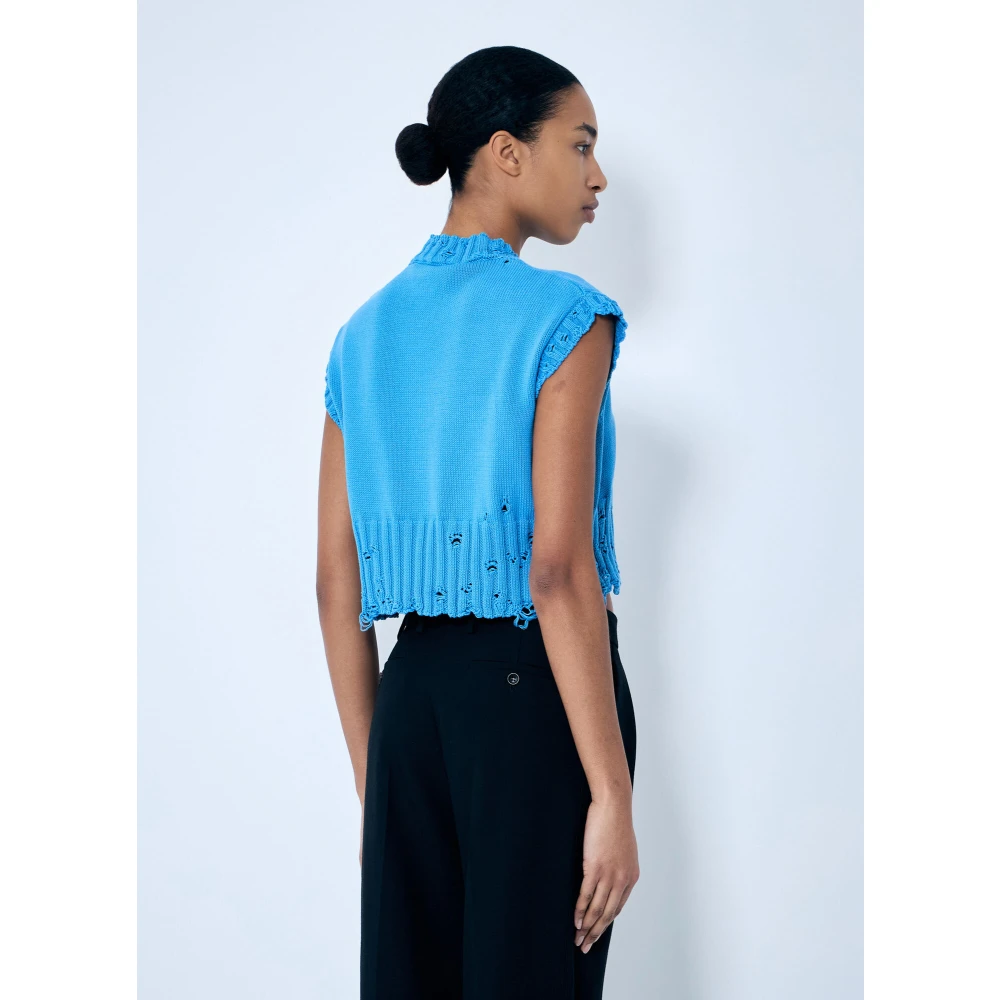 Marni Gedistresseerde Gebreide Vest met Logoborduursel Blue Dames