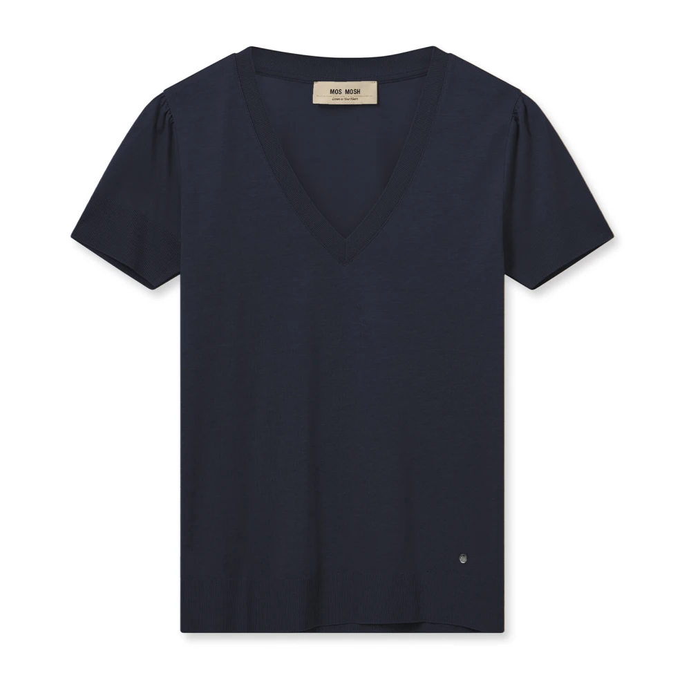 MOS MOSH V-Hals Tee Top in Navy Black Dames