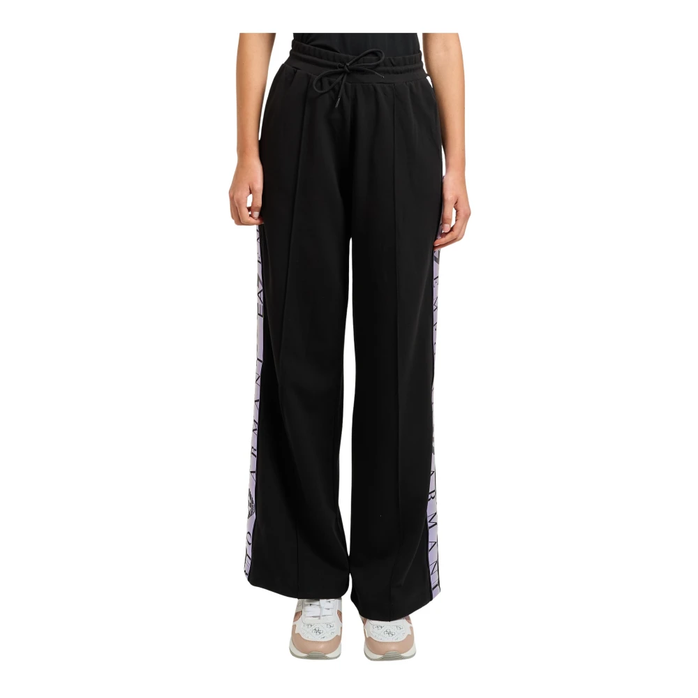Emporio Armani Vrouw Zwart Broeken Dames, M, Katoen, Side-Band Wide Broeken