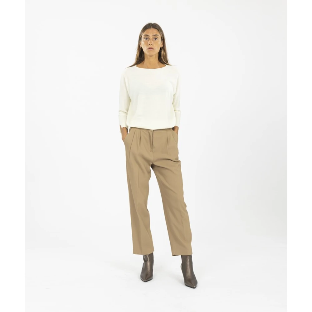 Fabiana Filippi Hoge taille wollen broek met rits Beige Dames