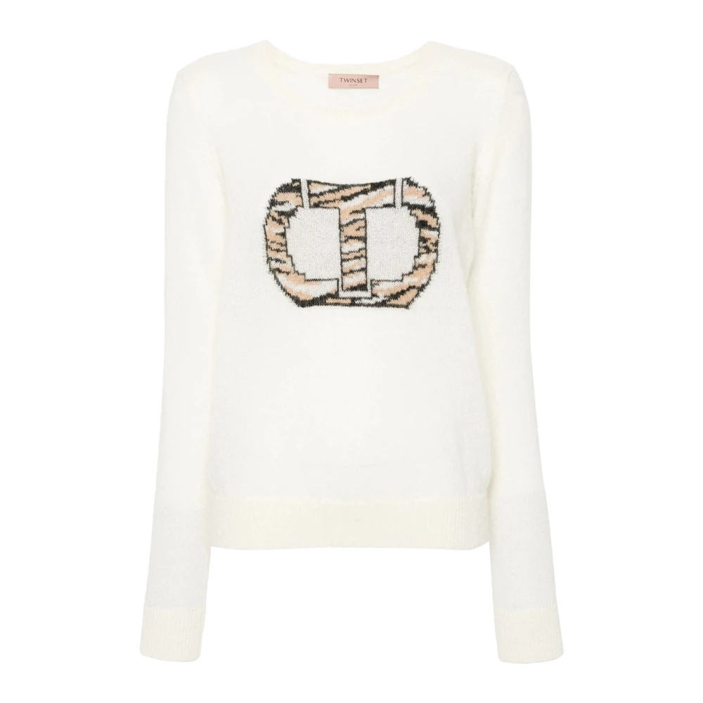 Twinset Mohair Wolmix Gebreide Trui White Dames