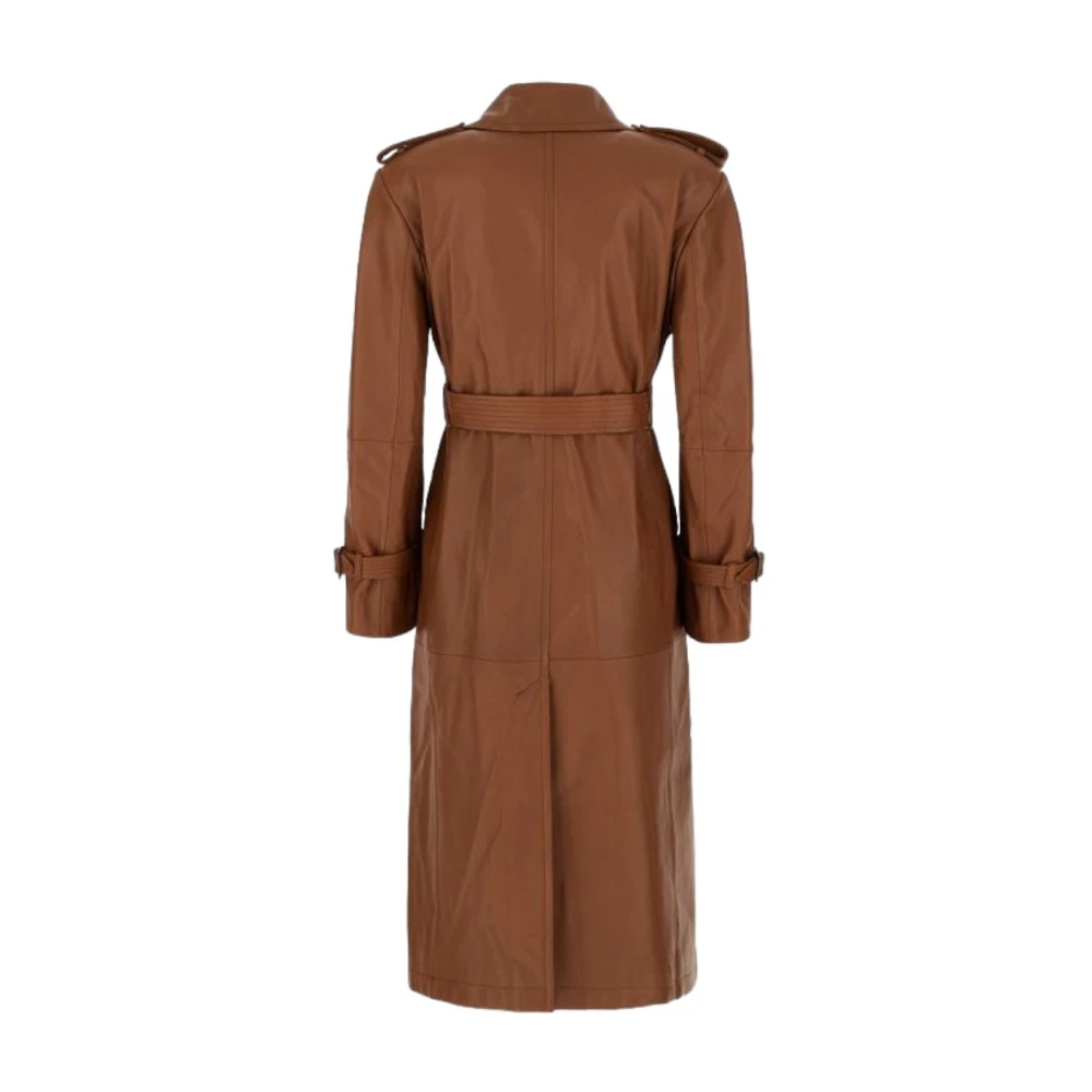 Max Mara Studio Leren Overjas Brown Dames