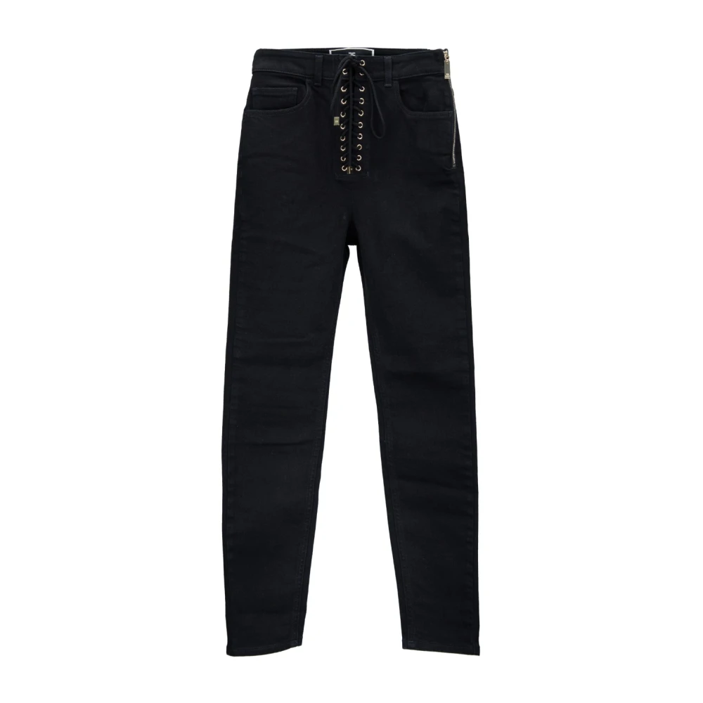Elisabetta Franchi Gouden Metalen Detail Jeans met Veters Black Dames