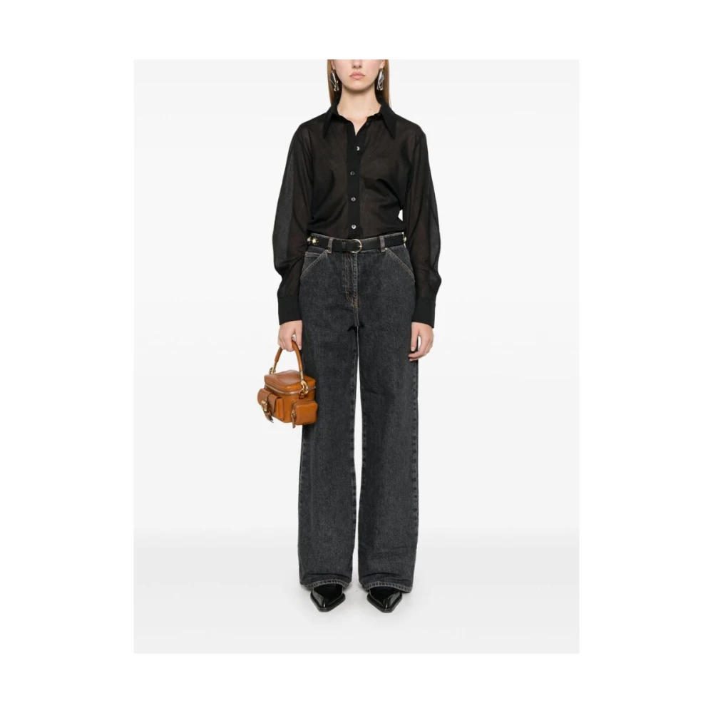 IRO Zwarte Stonewashed Denim Wide Leg Jeans Black Dames