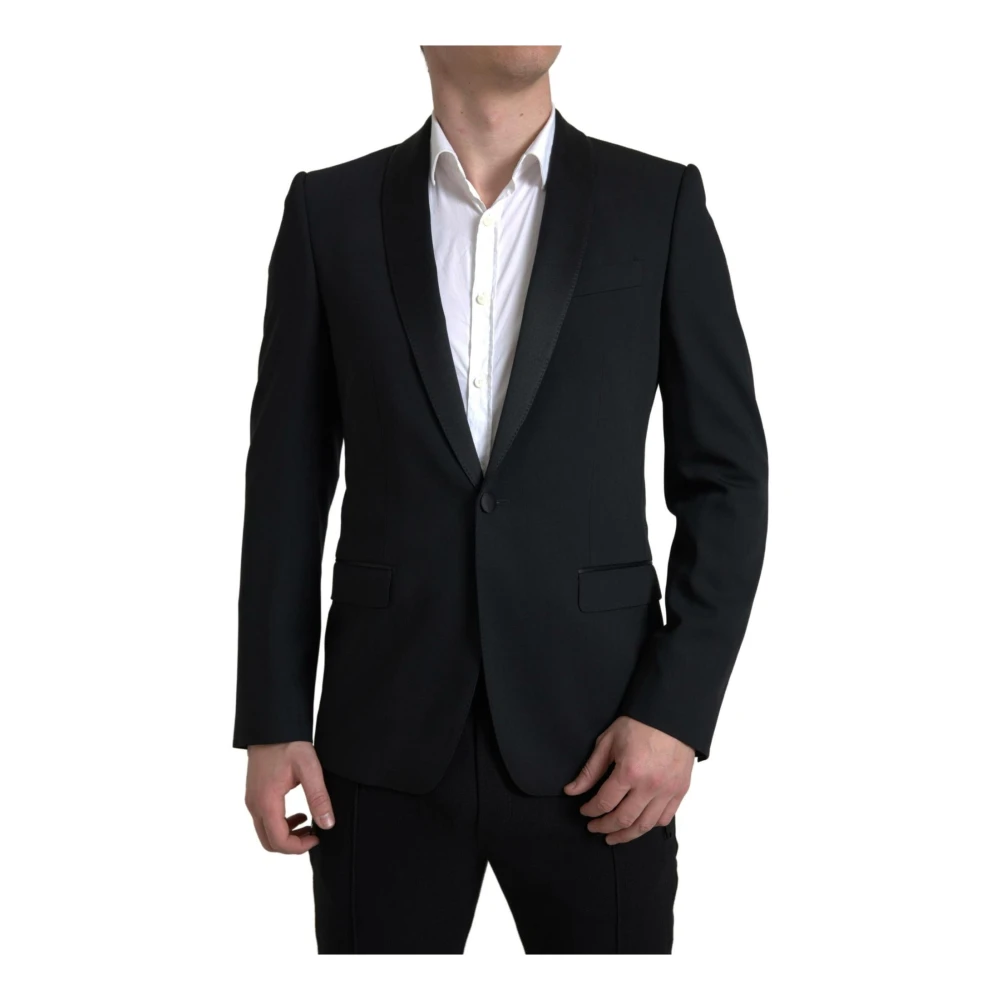 Dolce & Gabbana Men's Black Authentic Wool Blazer With Shawl Lapel