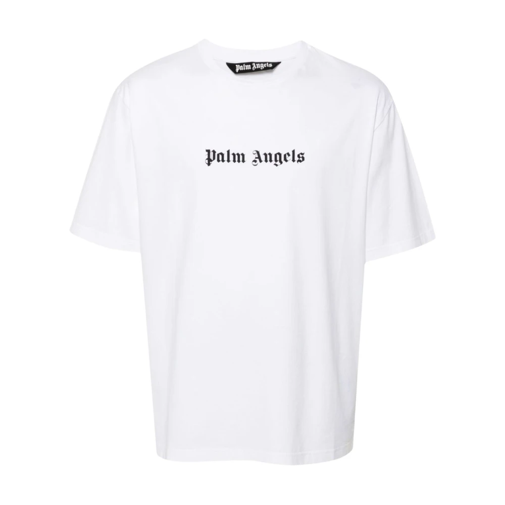 Palm Angels Logo Print Crew Neck T-shirt White Heren