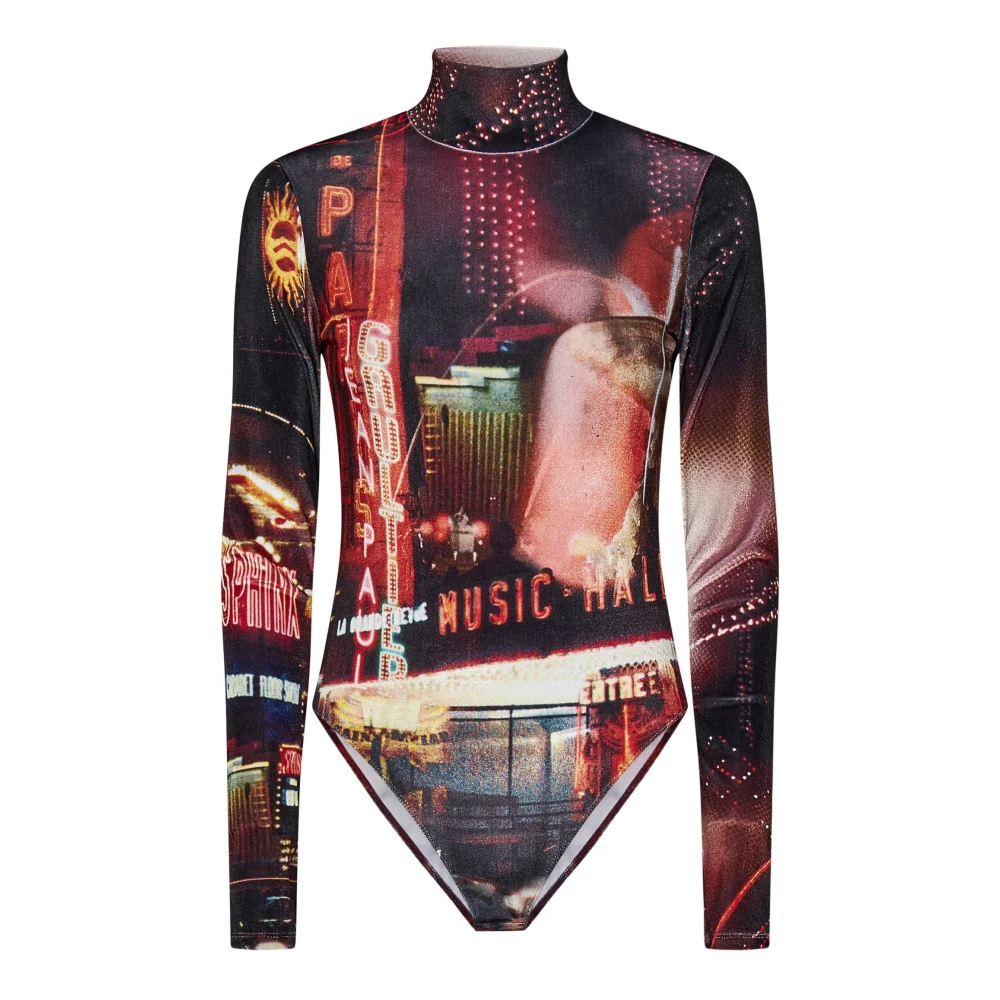 Jean Paul Gaultier Rood Velvet Bodysuit met Pigalle Print Multicolor Dames