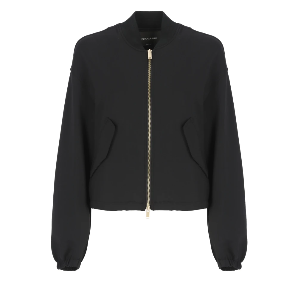 Fabiana Filippi Zwarte Bomberjack met Ronde Halslijn Black Dames
