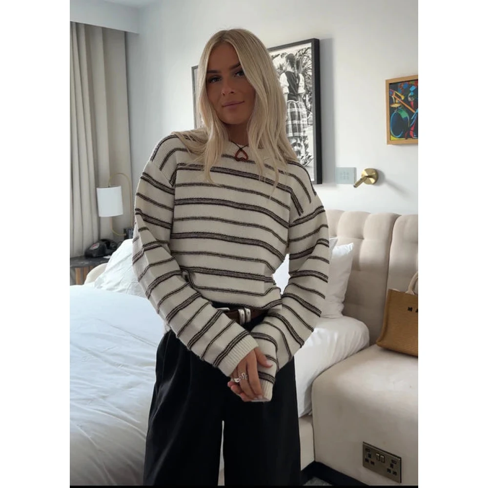 Modström Gestreepte oversized gebreide trui Beige Dames