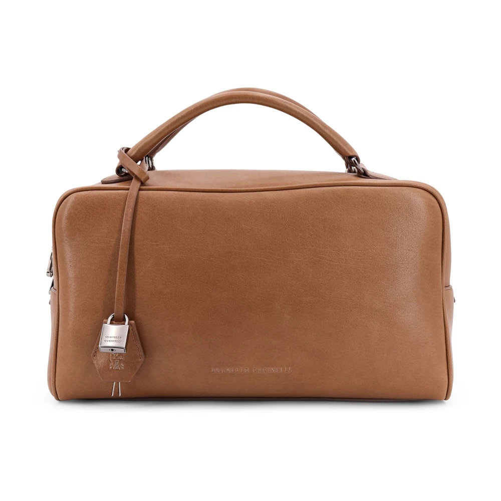 BRUNELLO CUCINELLI Gegraveerde Boston Leren Handtas Brown Dames