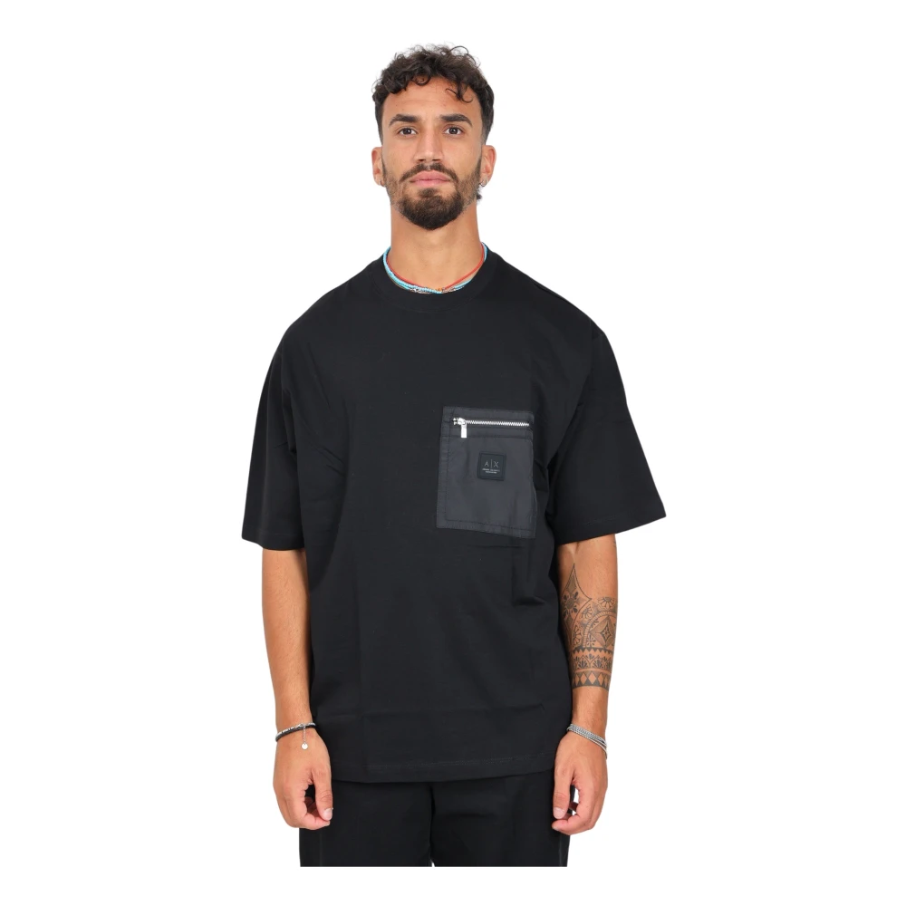 Armani Exchange Zwarte T-shirt met korte mouwen en ritssluiting Black Heren